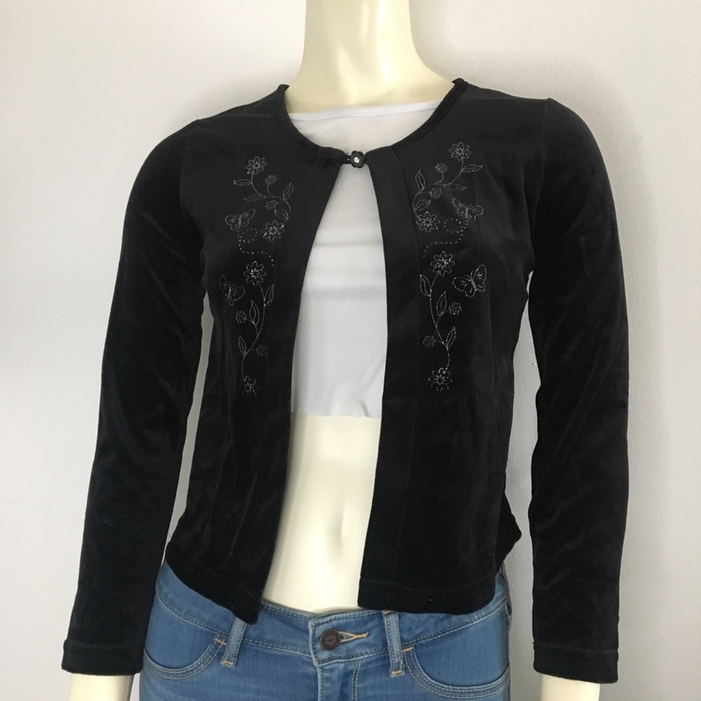 Amy Byer vintage velvet butterfly cardigan set XS
